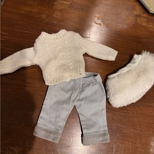 American Girl Doll Cozy Cream Sweater, Skirt and Silver Pants Set